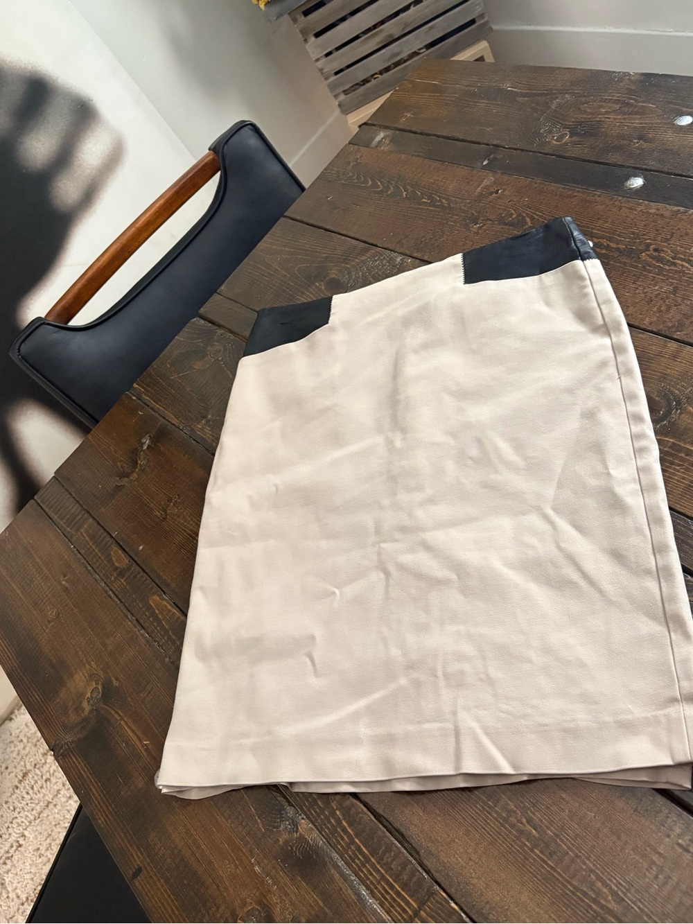Club Monaco Two-Tone Beige Pencil Skirt with Black Leather Accents